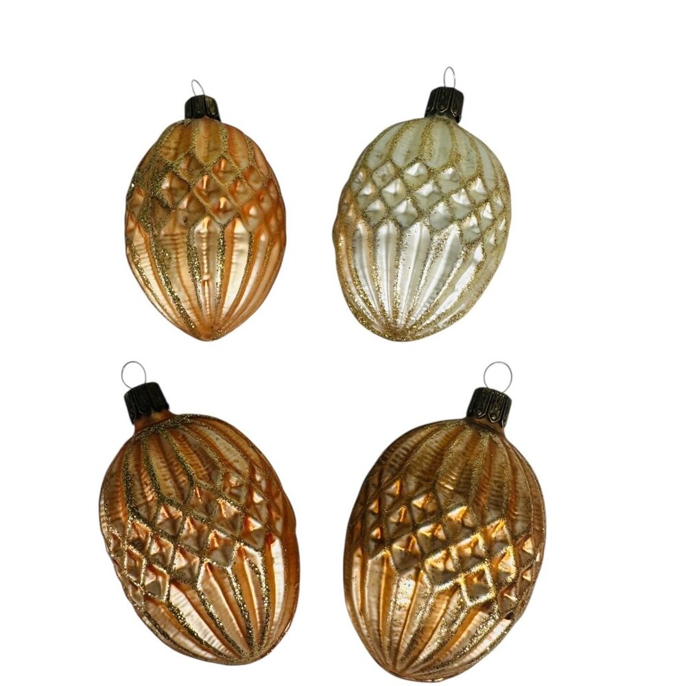 Vintage Blown Glass Glitter Christmas Ornaments Czech Lot of 4